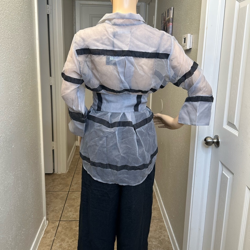 Jarbo belted organza blouse silver stripe Sz 1 NWT Retail: $ 438 - Picture 9 of 15